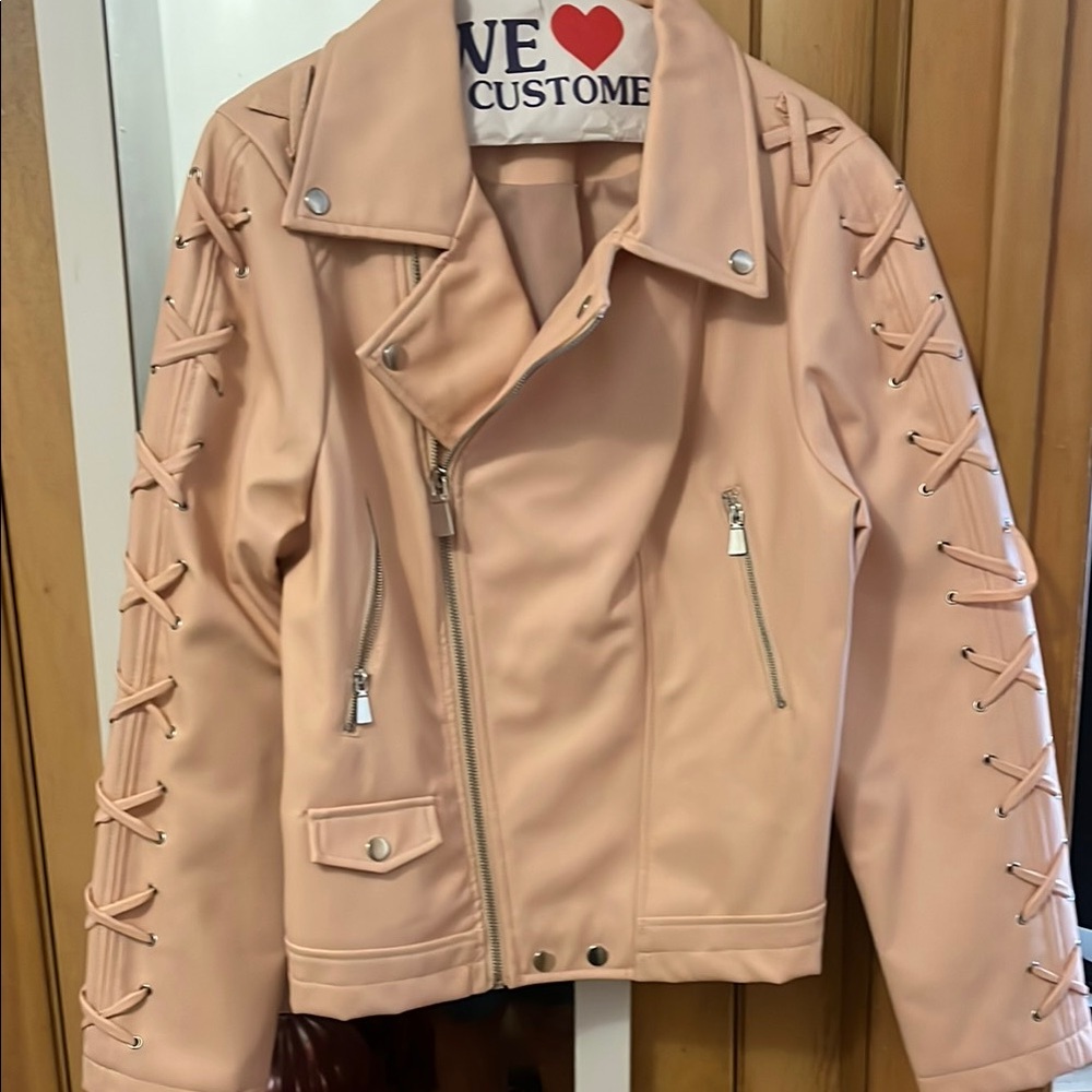 Women's Pink Faux Leather Jacket